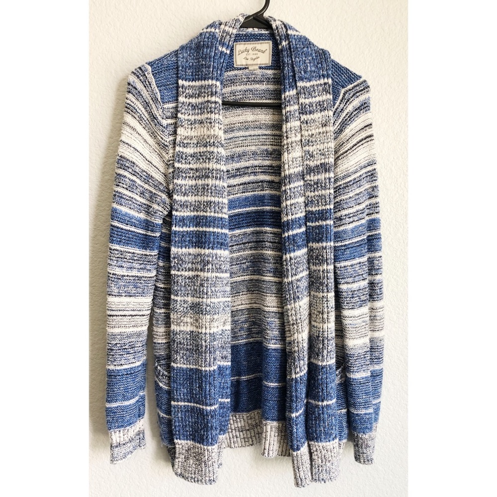Lucky Brand Blue and Gray Striped Cardigan